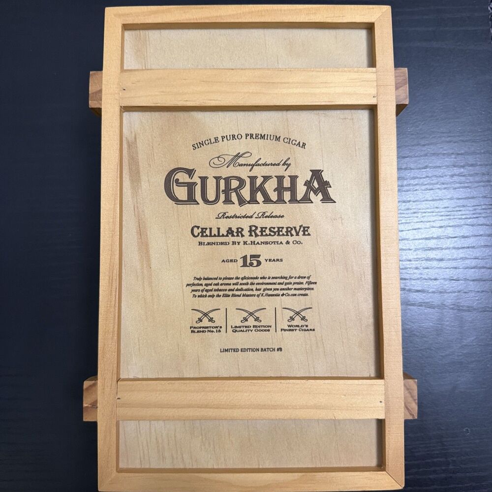 Gurkha Cellar Reserve 15 Year, Empty Cigar Box, No Cigars NEW BOX 9.5” x 5”